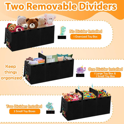 Large Toy Storage Box with Lid & Dividers, Kids Toy Chest, Beige and White
