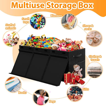 Large Toy Storage Box with Lid & Dividers, Kids Toy Chest, Beige and White