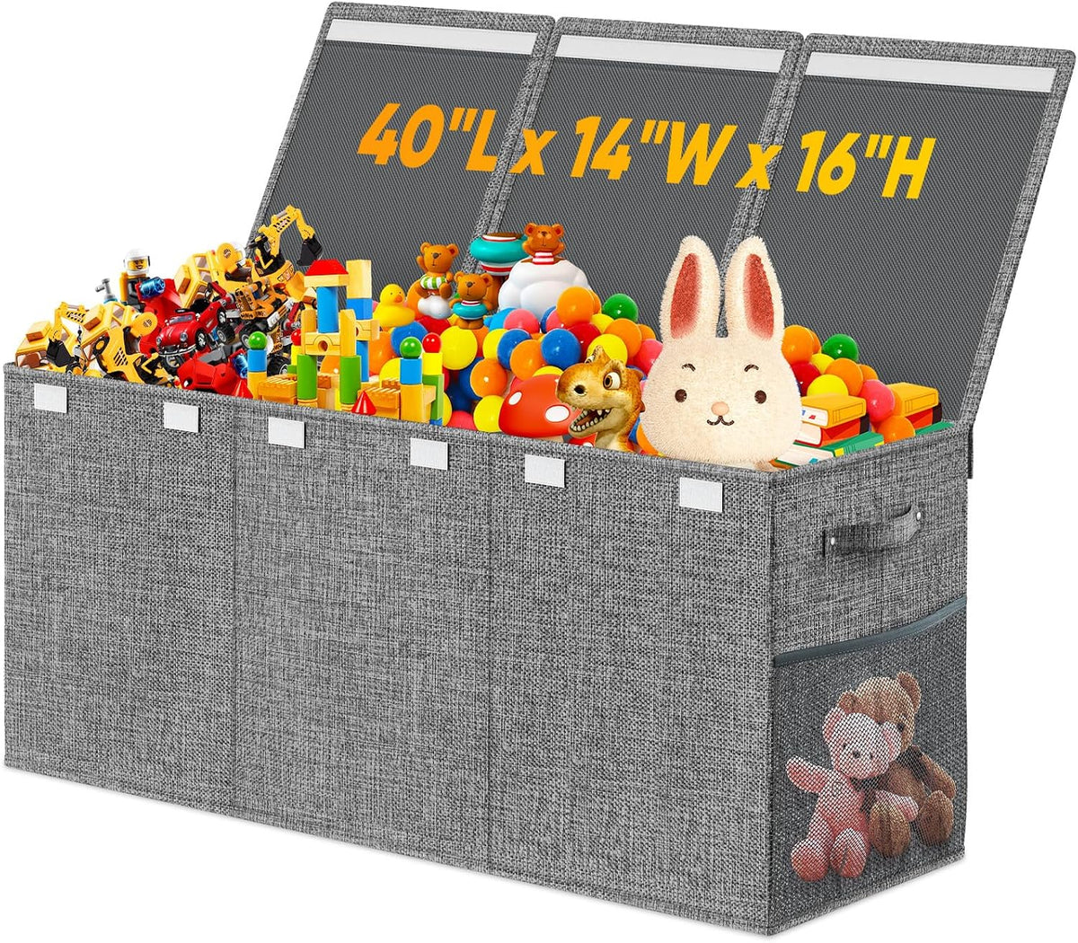 Large Toy Storage Box with Lid & Dividers, Kids Toy Chest, Beige and White
