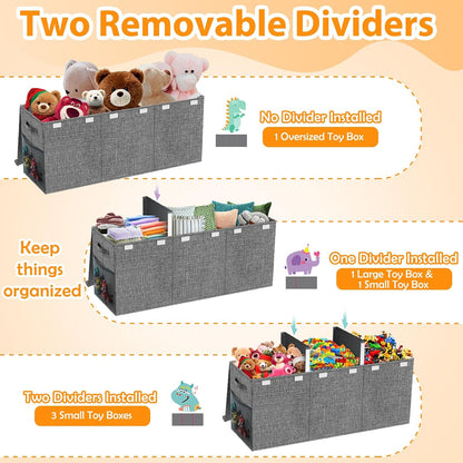 Large Toy Storage Box with Lid & Dividers, Kids Toy Chest, Beige and White