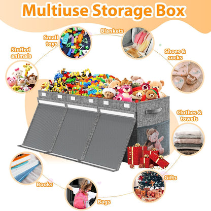 Large Toy Storage Box with Lid & Dividers, Kids Toy Chest, Beige and White