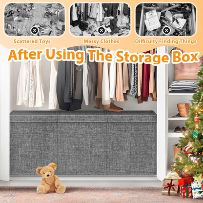 Large Toy Storage Box with Lid & Dividers, Kids Toy Chest, Beige and White