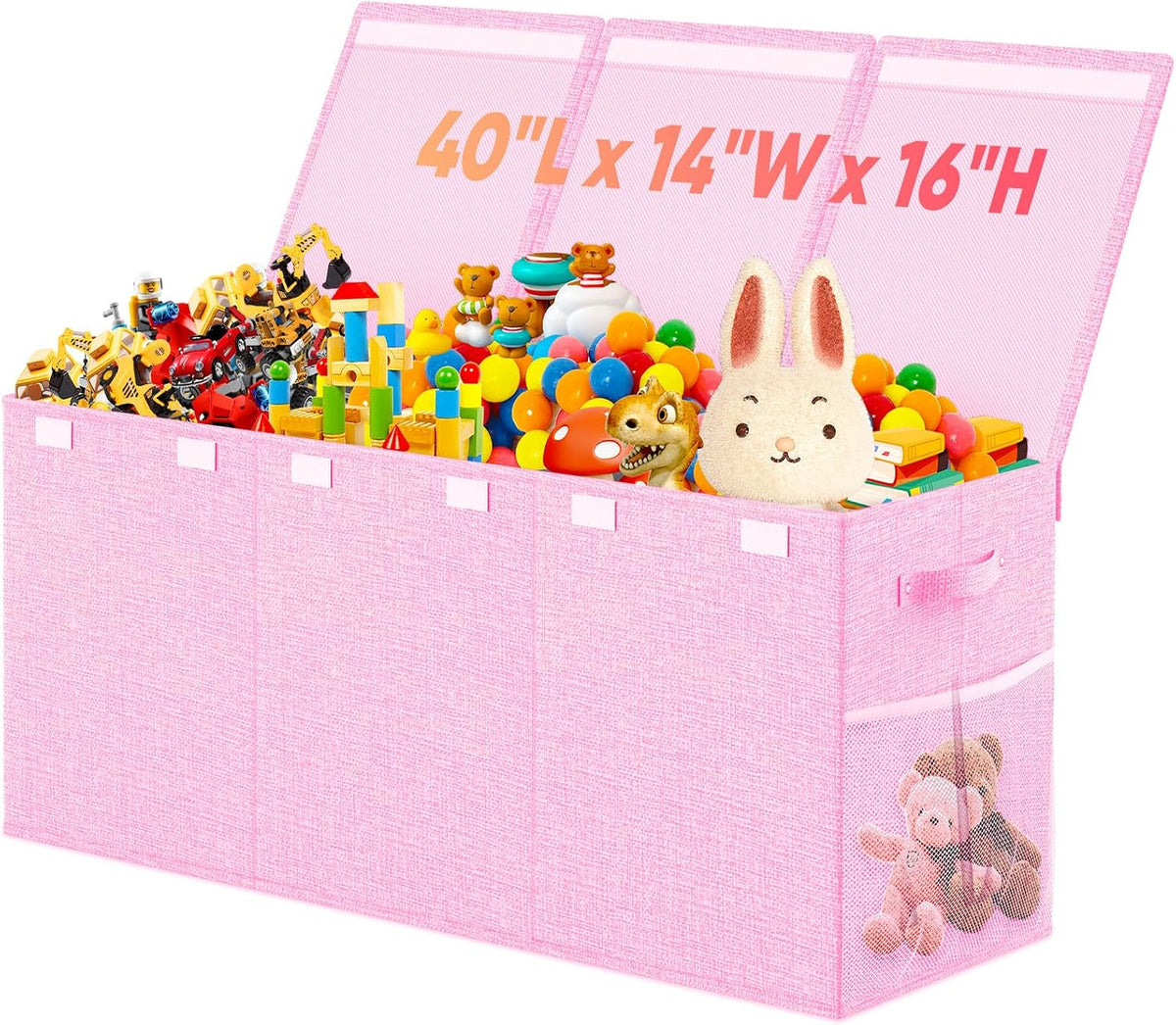 Large Toy Storage Box with Lid & Dividers, Kids Toy Chest, Beige and White