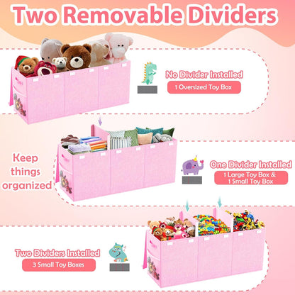 Large Toy Storage Box with Lid & Dividers, Kids Toy Chest, Beige and White