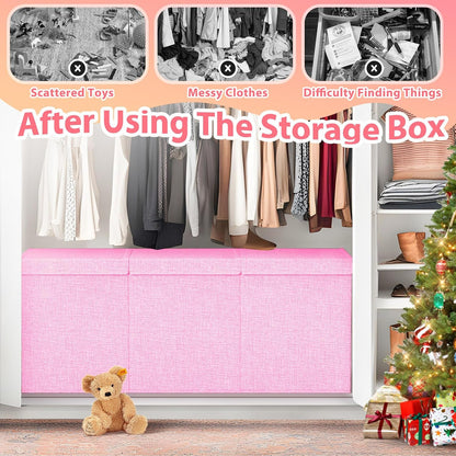 Large Toy Storage Box with Lid & Dividers, Kids Toy Chest, Beige and White