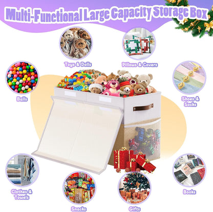 Large Toy Storage Box with Lid & Dividers, Kids Toy Chest, Beige and White