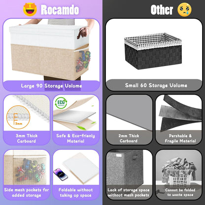 Large Toy Storage Box with Lid & Dividers, Kids Toy Chest, Beige and White