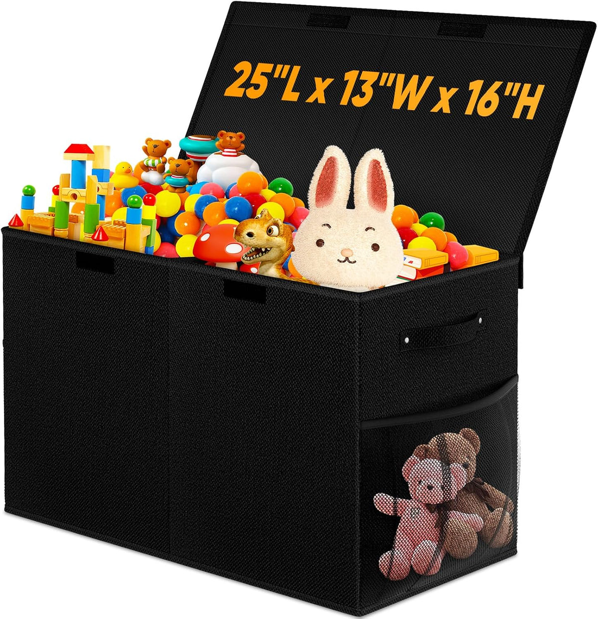 Large Toy Storage Box with Lid & Dividers, Kids Toy Chest, Beige and White