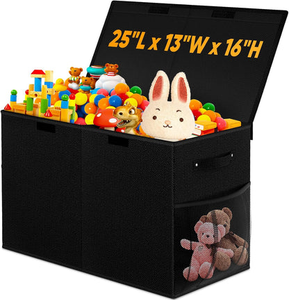 Large Toy Storage Box with Lid & Dividers, Kids Toy Chest, Beige and White