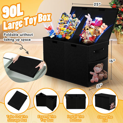 Large Toy Storage Box with Lid & Dividers, Kids Toy Chest, Beige and White