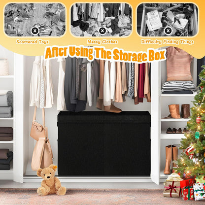 Large Toy Storage Box with Lid & Dividers, Kids Toy Chest, Beige and White