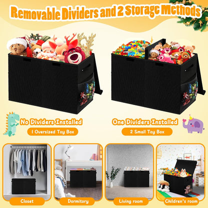 Large Toy Storage Box with Lid & Dividers, Kids Toy Chest, Beige and White