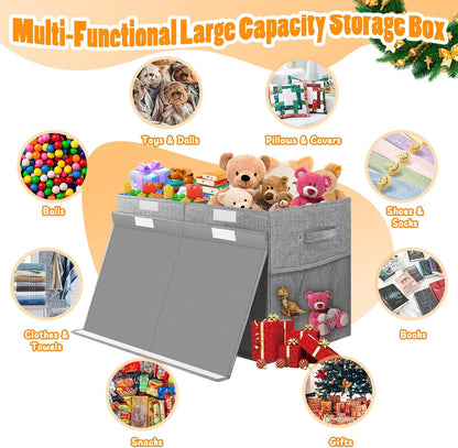 Large Toy Storage Box with Lid & Dividers, Kids Toy Chest, Beige and White