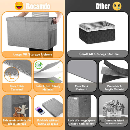 Large Toy Storage Box with Lid & Dividers, Kids Toy Chest, Beige and White