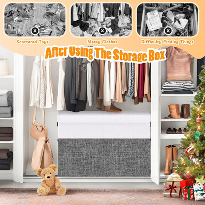 Large Toy Storage Box with Lid & Dividers, Kids Toy Chest, Beige and White