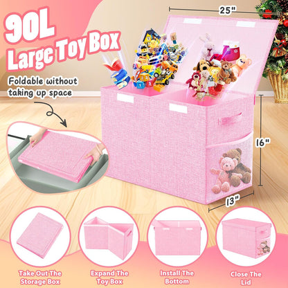 Large Toy Storage Box with Lid & Dividers, Kids Toy Chest, Beige and White