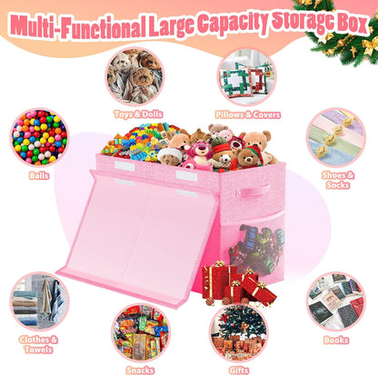 Large Toy Storage Box with Lid & Dividers, Kids Toy Chest, Beige and White