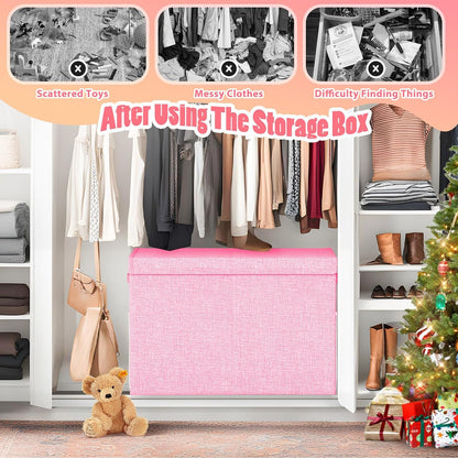 Large Toy Storage Box with Lid & Dividers, Kids Toy Chest, Beige and White