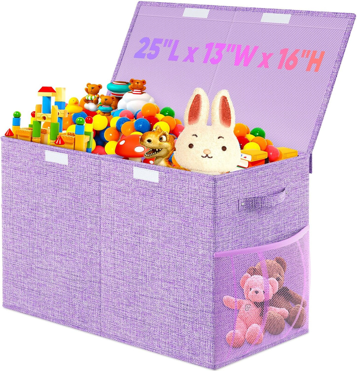 Large Toy Storage Box with Lid & Dividers, Kids Toy Chest, Beige and White