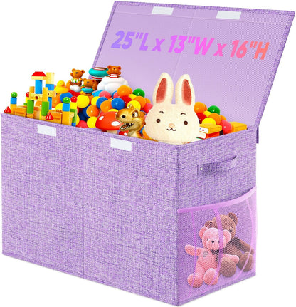 Large Toy Storage Box with Lid & Dividers, Kids Toy Chest, Beige and White