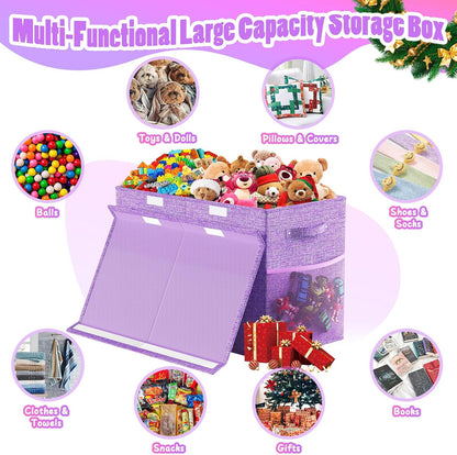 Large Toy Storage Box with Lid & Dividers, Kids Toy Chest, Beige and White
