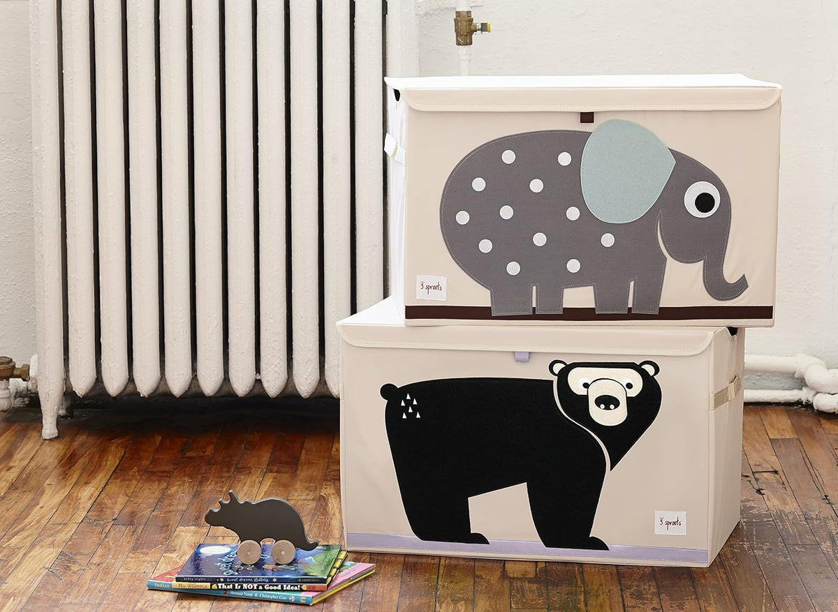 Large Toy Chest, Lid and Handles, Collapsible Bin, Bear