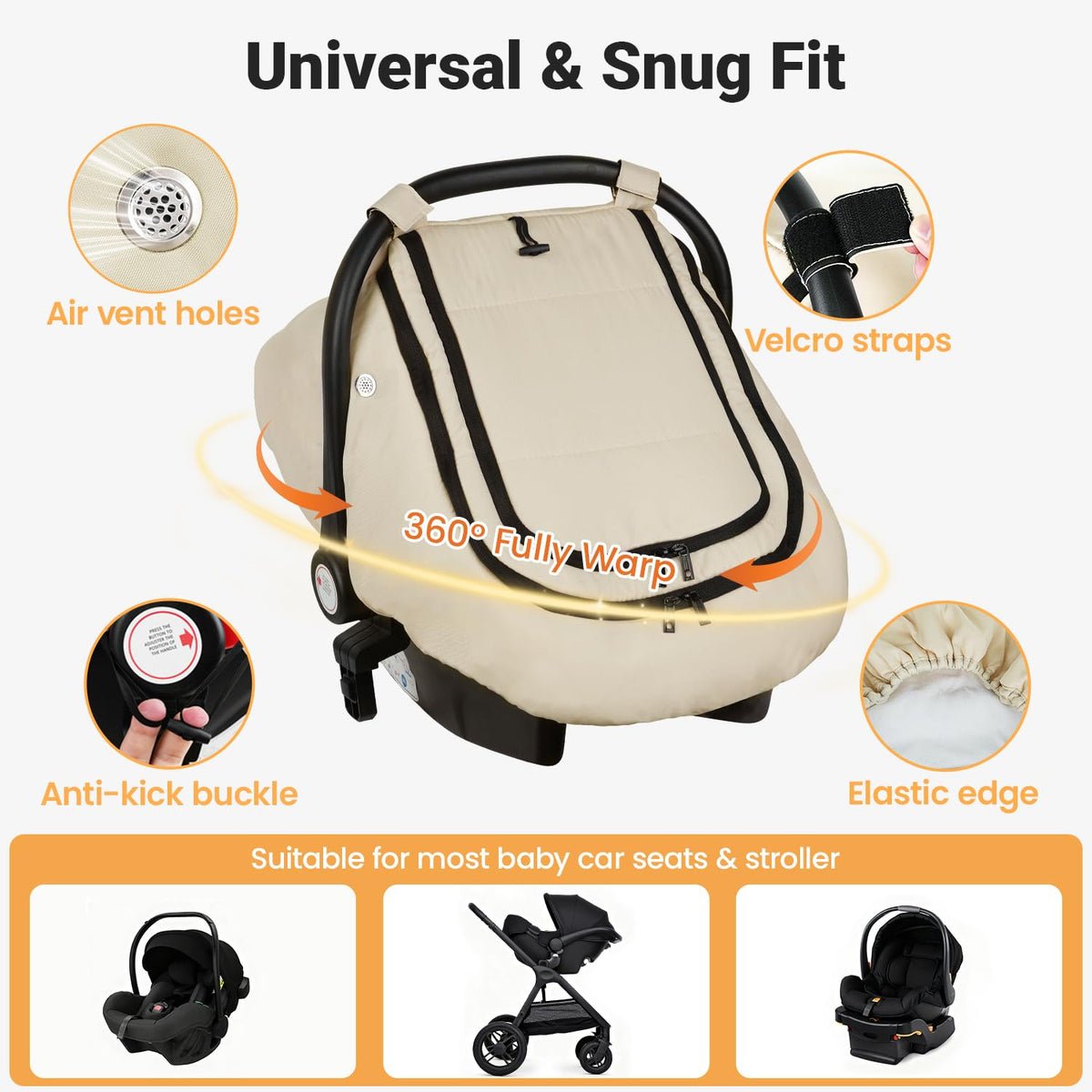 Car Seat Cover Baby, Infant Carseat Canopy for Winter Cold Weather