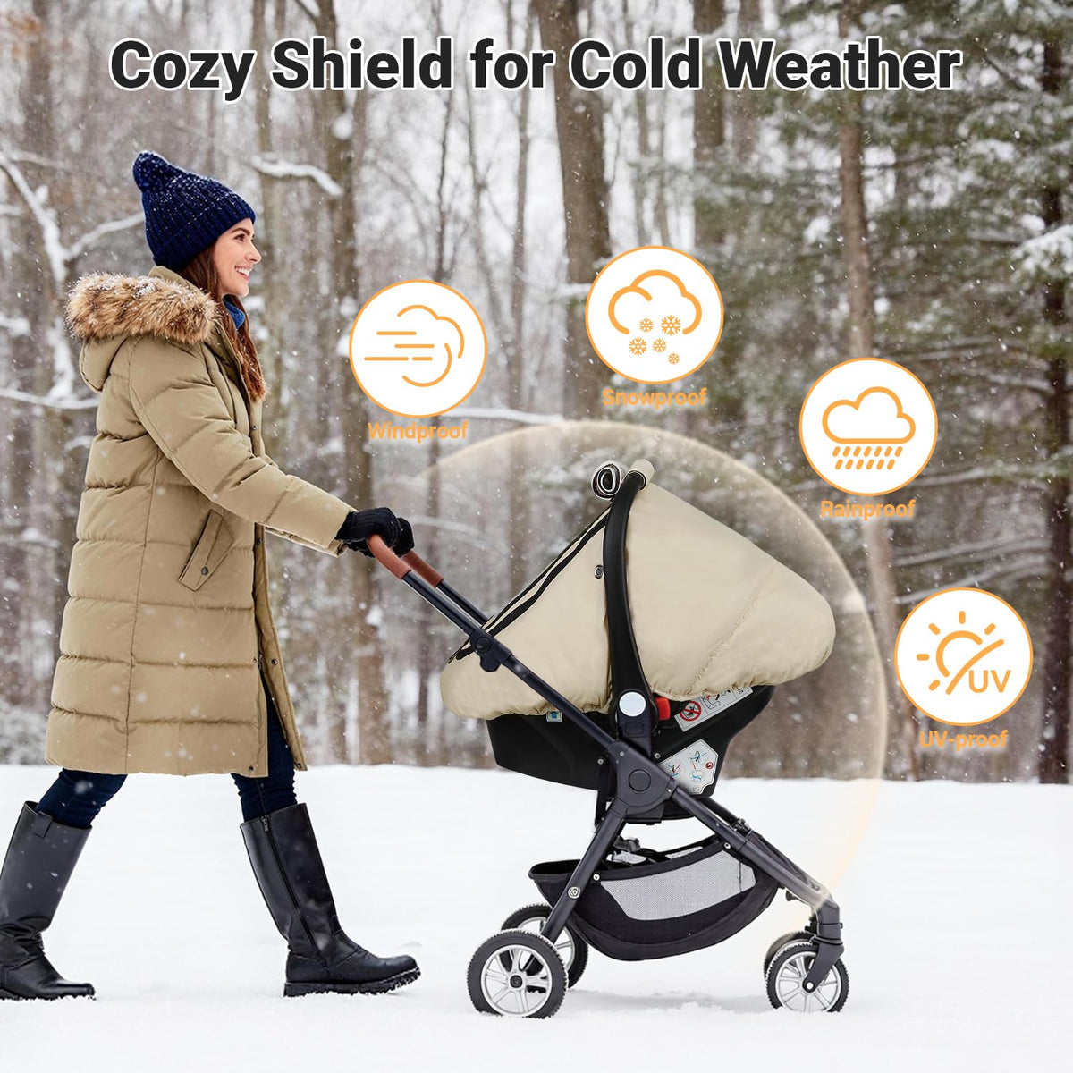 Car Seat Cover Baby, Infant Carseat Canopy for Winter Cold Weather