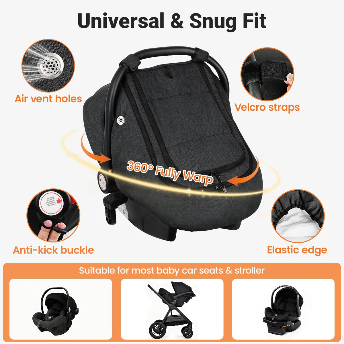 Car Seat Cover Baby, Infant Carseat Canopy for Winter Cold Weather