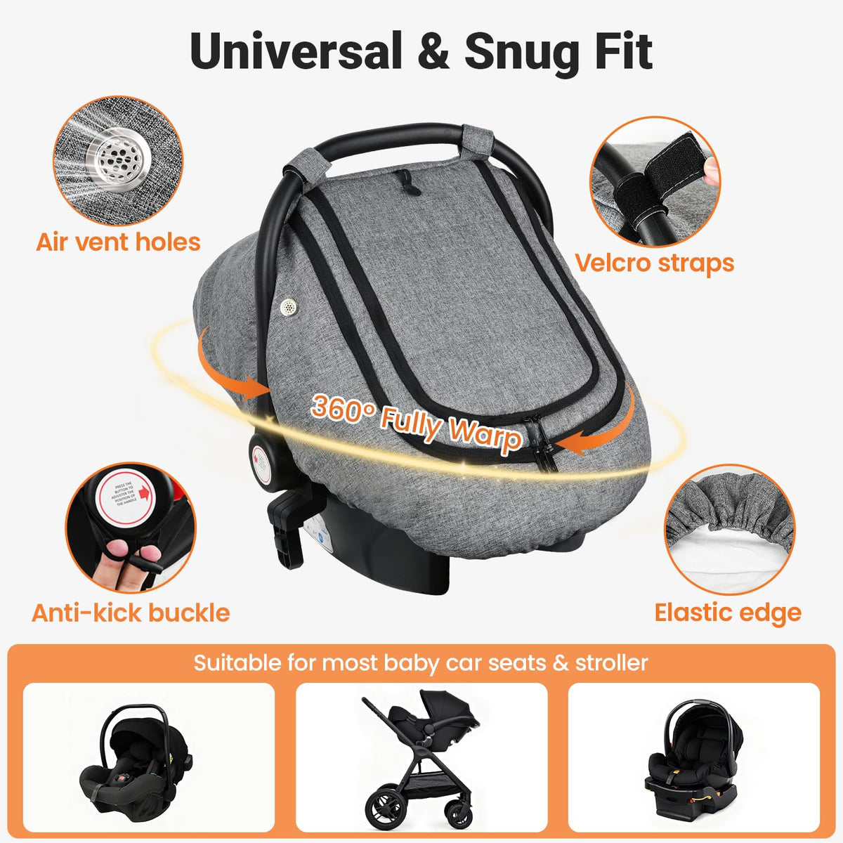 Car Seat Cover Baby, Infant Carseat Canopy for Winter Cold Weather