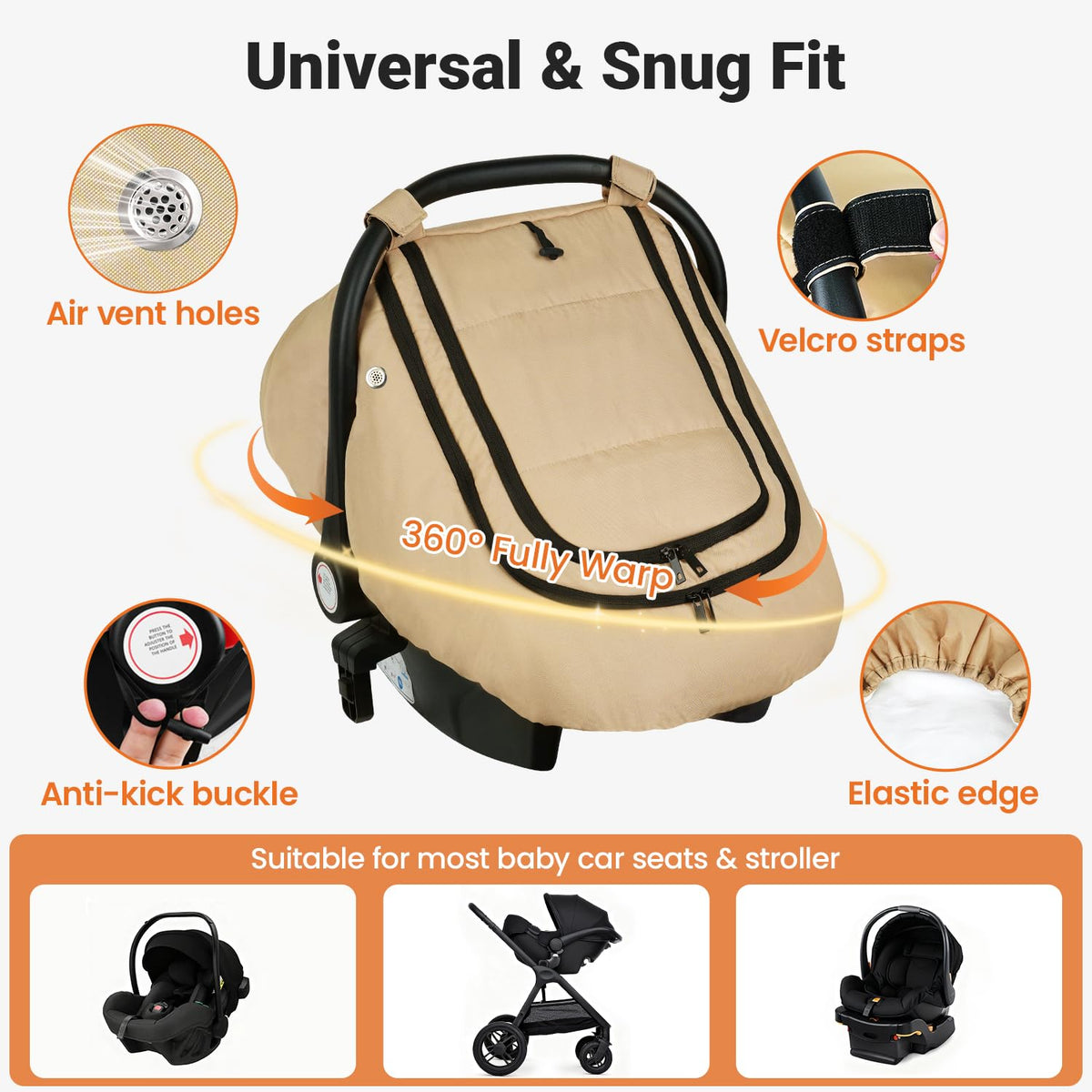 Car Seat Cover Baby, Infant Carseat Canopy for Winter Cold Weather