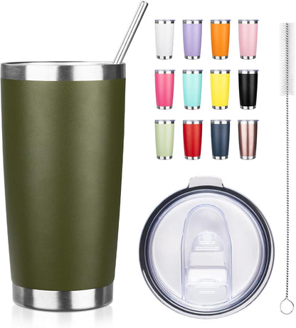 20oz Tumbler with Straw and Brush, Stainless Steel Vacuum Insulated tumbler, Double Wall Insulated Coffee Tumbler for Outdoor, Home, Travel,Office (Matcha Green,1pcs)