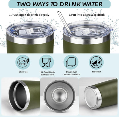 20oz Tumbler with Straw and Brush, Stainless Steel Vacuum Insulated tumbler, Double Wall Insulated Coffee Tumbler for Outdoor, Home, Travel,Office (Matcha Green,1pcs)