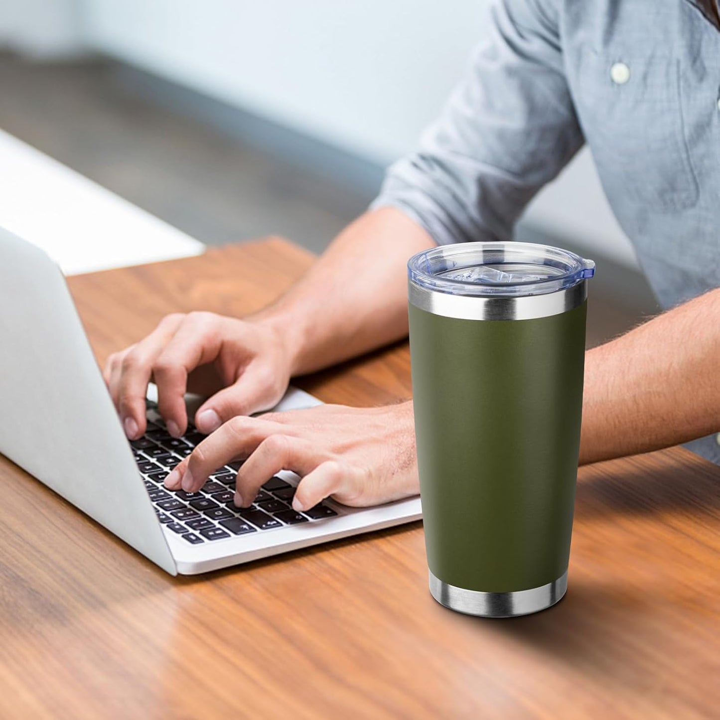 20oz Tumbler with Straw and Brush, Stainless Steel Vacuum Insulated tumbler, Double Wall Insulated Coffee Tumbler for Outdoor, Home, Travel,Office (Matcha Green,1pcs)