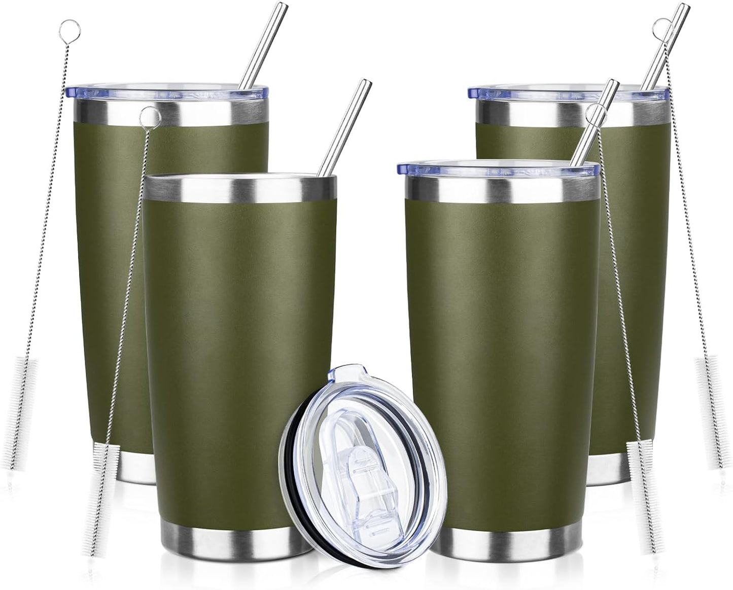 20oz Tumbler with Straw and Brush, Stainless Steel Vacuum Insulated tumbler, Double Wall Insulated Coffee Tumbler for Outdoor, Home, Travel,Office (Matcha Green,1pcs)