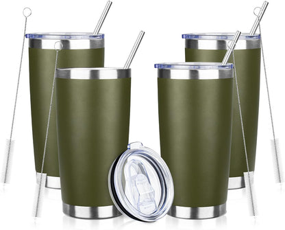 20oz Tumbler with Straw and Brush, Stainless Steel Vacuum Insulated tumbler, Double Wall Insulated Coffee Tumbler for Outdoor, Home, Travel,Office (Matcha Green,1pcs)