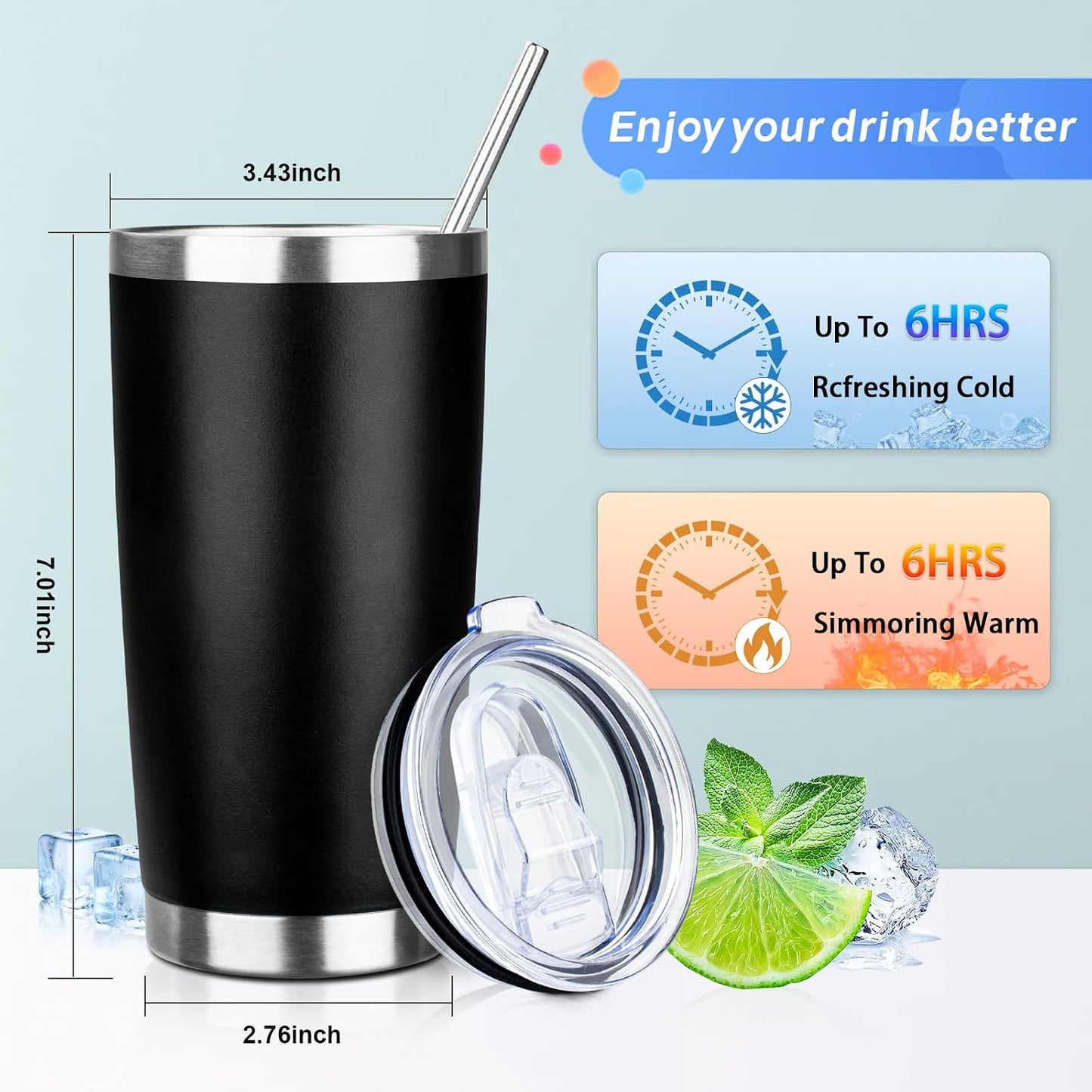 20oz Tumbler with Straw and Brush, Stainless Steel Vacuum Insulated tumbler, Double Wall Insulated Coffee Tumbler for Outdoor, Home, Travel,Office (Matcha Green,1pcs)