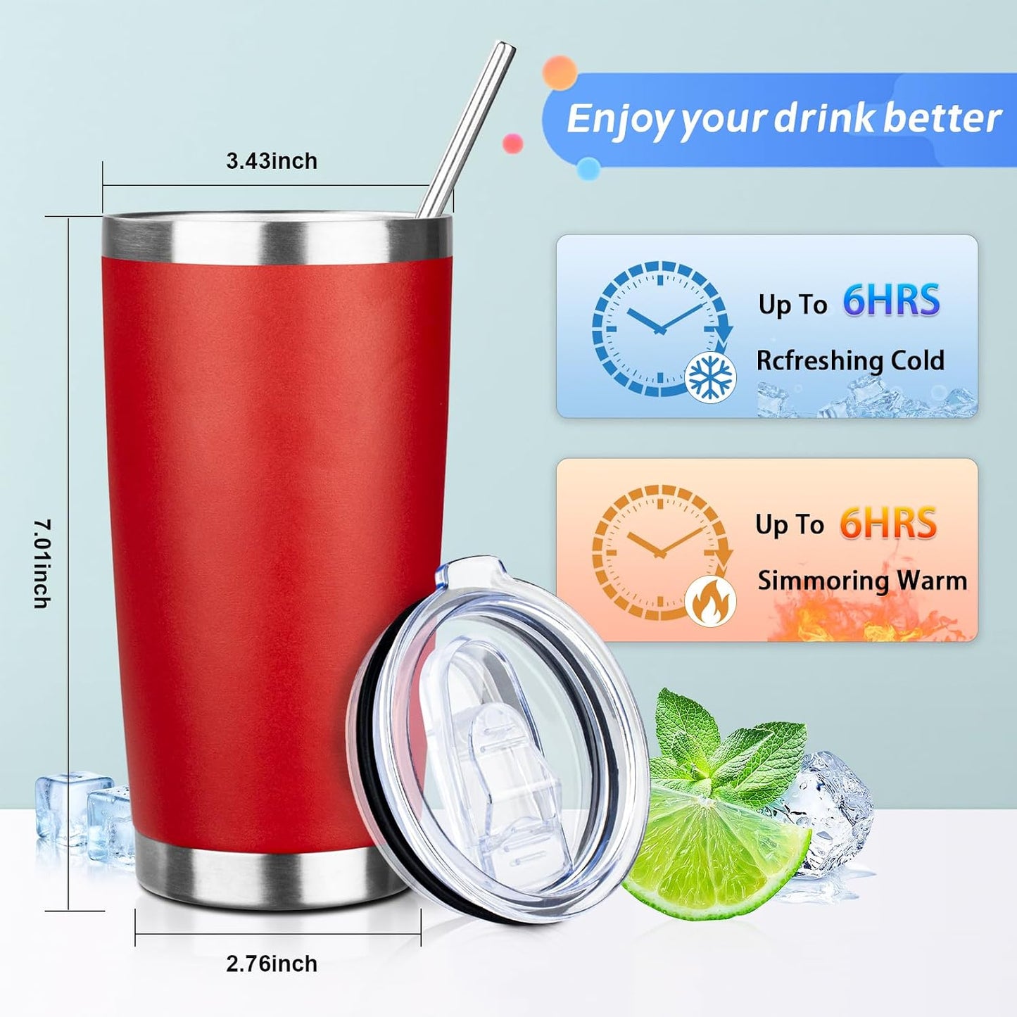 20oz Tumbler with Straw and Brush, Stainless Steel Vacuum Insulated tumbler, Double Wall Insulated Coffee Tumbler for Outdoor, Home, Travel,Office (Matcha Green,1pcs)
