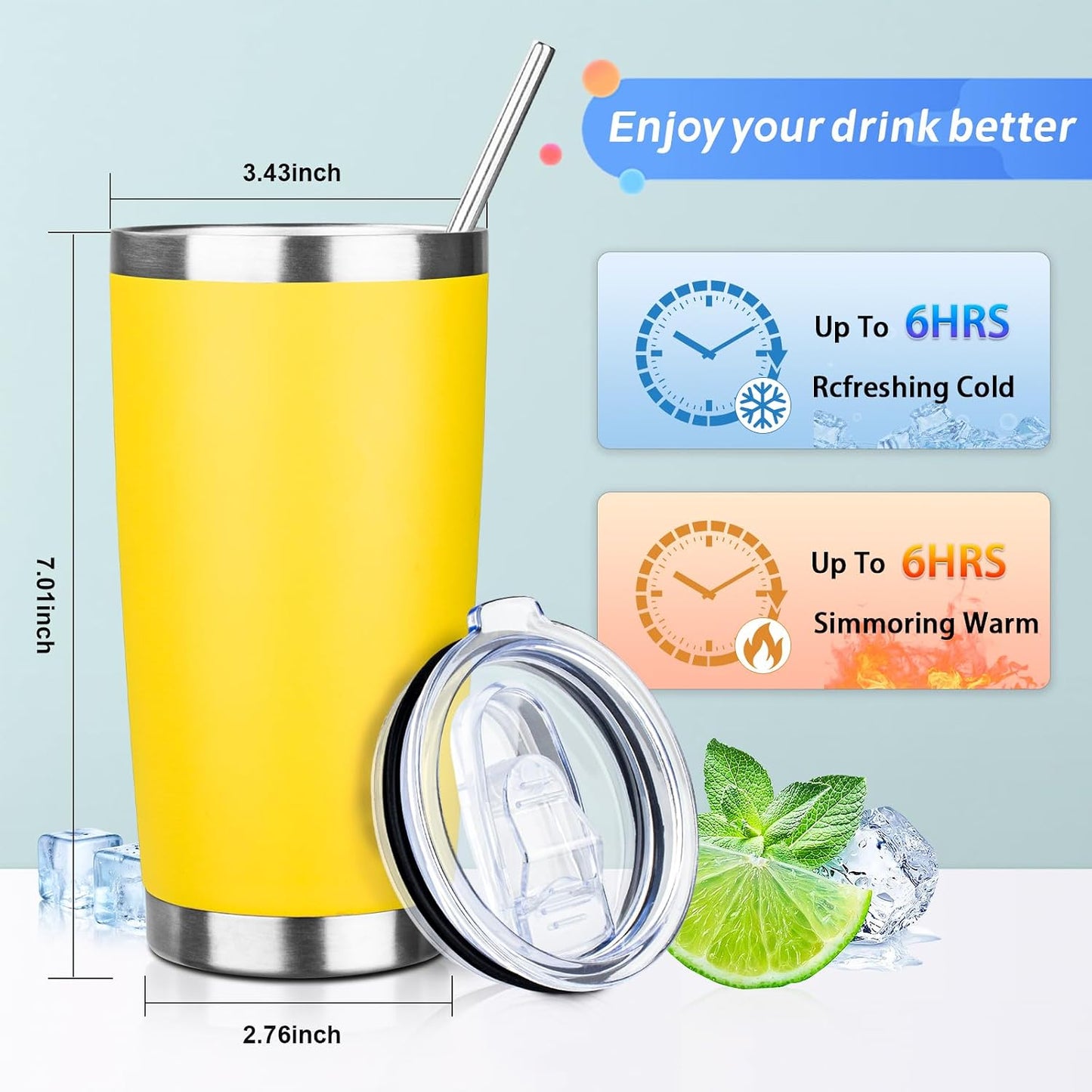 20oz Tumbler with Straw and Brush, Stainless Steel Vacuum Insulated tumbler, Double Wall Insulated Coffee Tumbler for Outdoor, Home, Travel,Office (Matcha Green,1pcs)