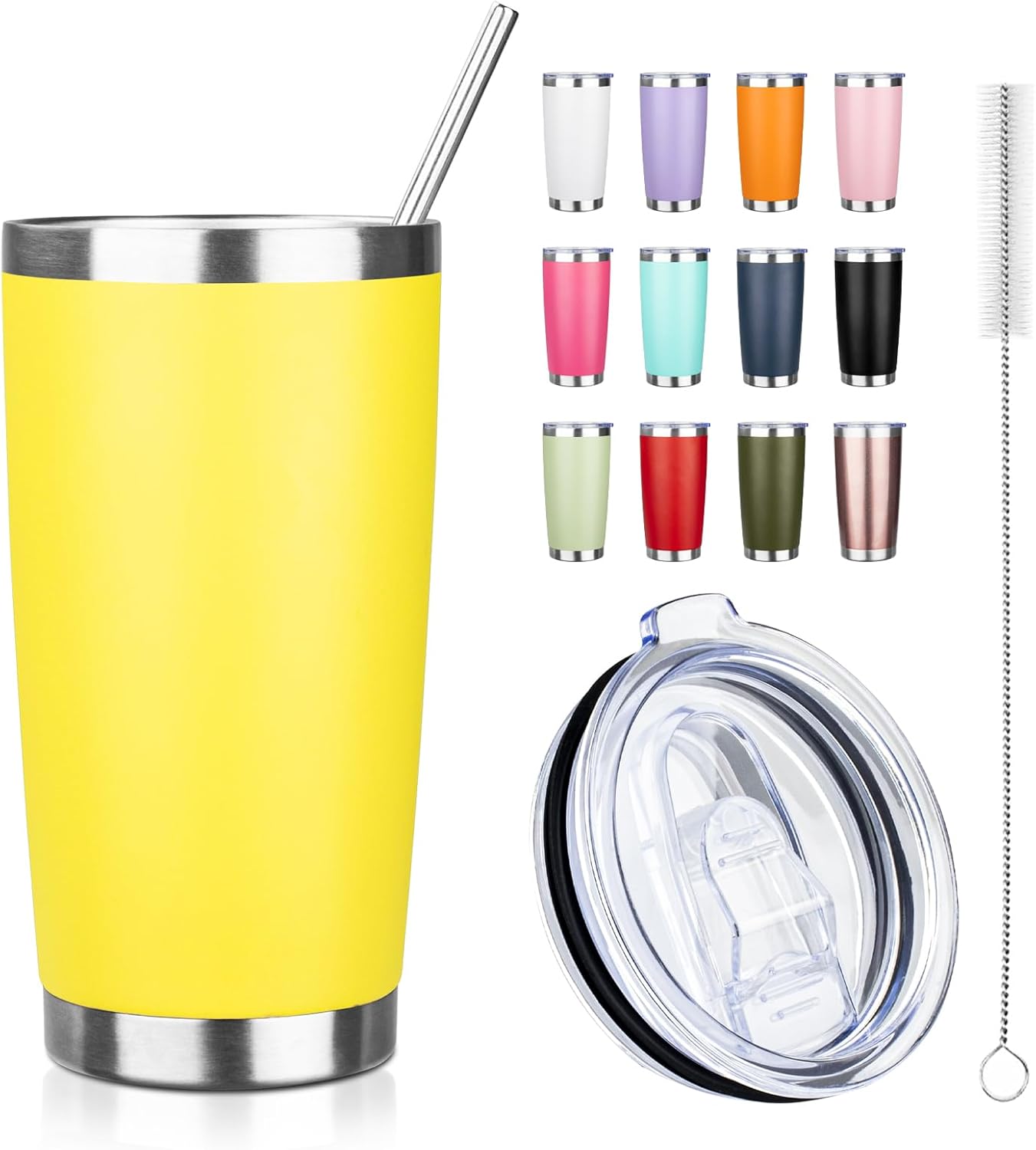 20oz Tumbler with Straw and Brush, Stainless Steel Vacuum Insulated tumbler, Double Wall Insulated Coffee Tumbler for Outdoor, Home, Travel,Office (Matcha Green,1pcs)