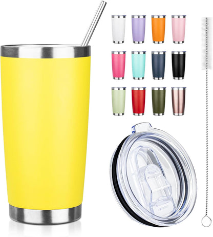 20oz Tumbler with Straw and Brush, Stainless Steel Vacuum Insulated tumbler, Double Wall Insulated Coffee Tumbler for Outdoor, Home, Travel,Office (Matcha Green,1pcs)