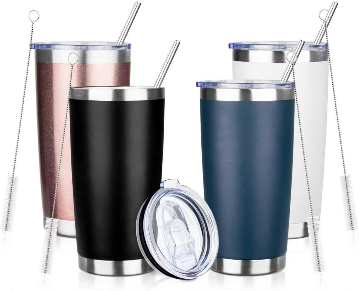 20oz Tumbler with Straw and Brush, Stainless Steel Vacuum Insulated tumbler, Double Wall Insulated Coffee Tumbler for Outdoor, Home, Travel,Office (Matcha Green,1pcs)