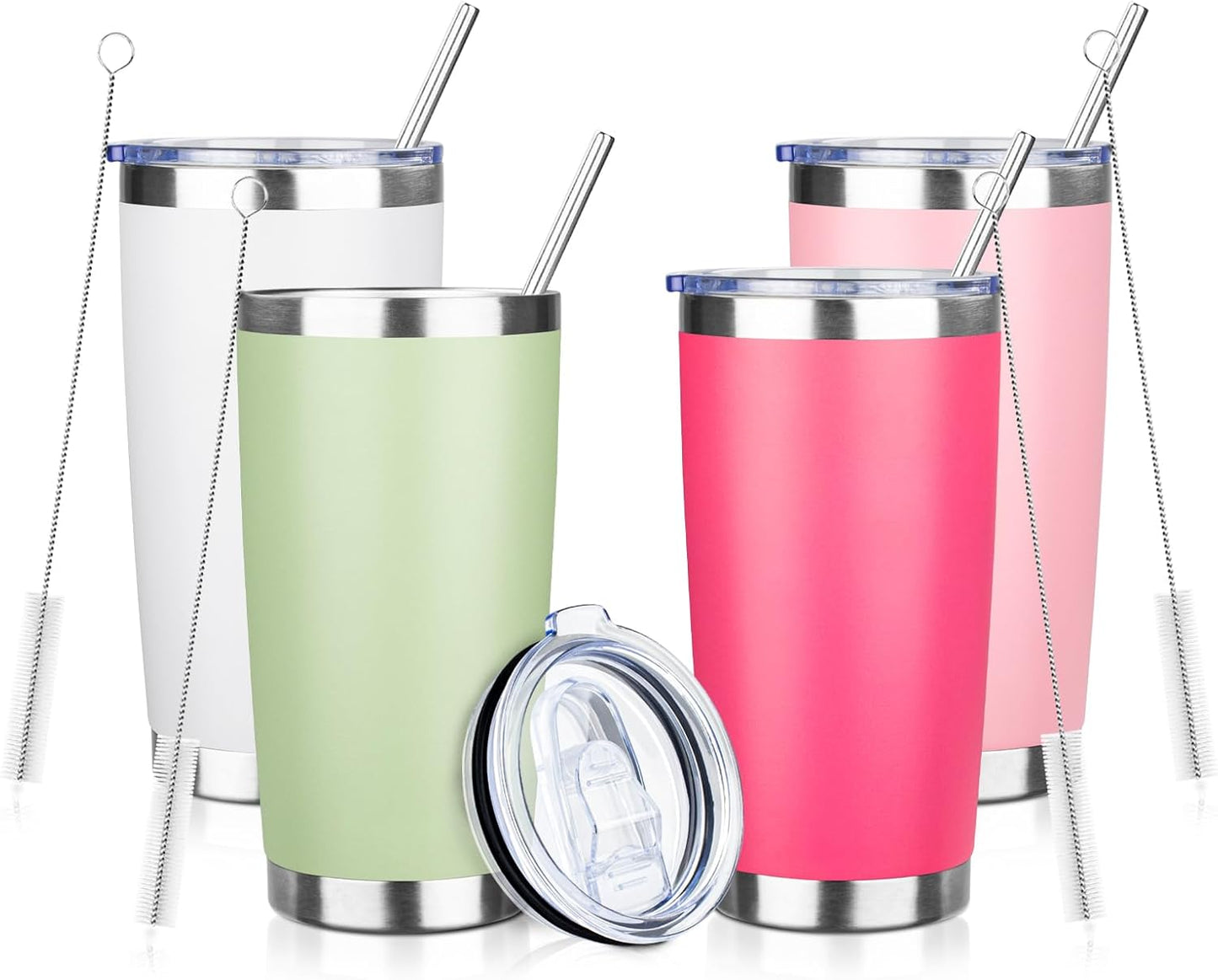 20oz Tumbler with Straw and Brush, Stainless Steel Vacuum Insulated tumbler, Double Wall Insulated Coffee Tumbler for Outdoor, Home, Travel,Office (Matcha Green,1pcs)
