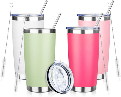 20oz Tumbler with Straw and Brush, Stainless Steel Vacuum Insulated tumbler, Double Wall Insulated Coffee Tumbler for Outdoor, Home, Travel,Office (Matcha Green,1pcs)