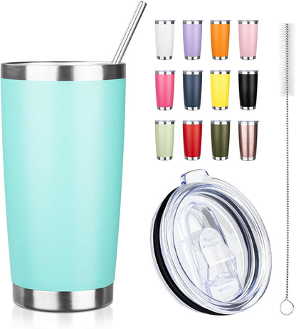 20oz Tumbler with Straw and Brush, Stainless Steel Vacuum Insulated tumbler, Double Wall Insulated Coffee Tumbler for Outdoor, Home, Travel,Office (Matcha Green,1pcs)