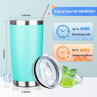 20oz Tumbler with Straw and Brush, Stainless Steel Vacuum Insulated tumbler, Double Wall Insulated Coffee Tumbler for Outdoor, Home, Travel,Office (Matcha Green,1pcs)