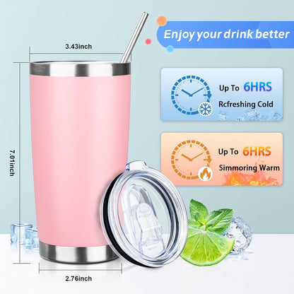 20oz Tumbler with Straw and Brush, Stainless Steel Vacuum Insulated tumbler, Double Wall Insulated Coffee Tumbler for Outdoor, Home, Travel,Office (Matcha Green,1pcs)