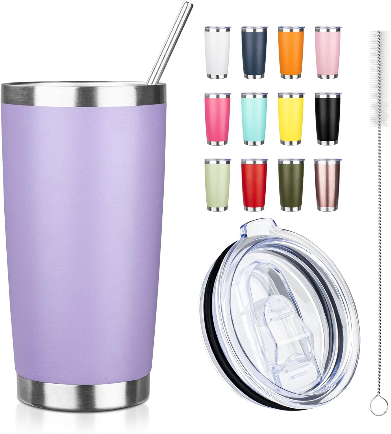 20oz Tumbler with Straw and Brush, Stainless Steel Vacuum Insulated tumbler, Double Wall Insulated Coffee Tumbler for Outdoor, Home, Travel,Office (Matcha Green,1pcs)