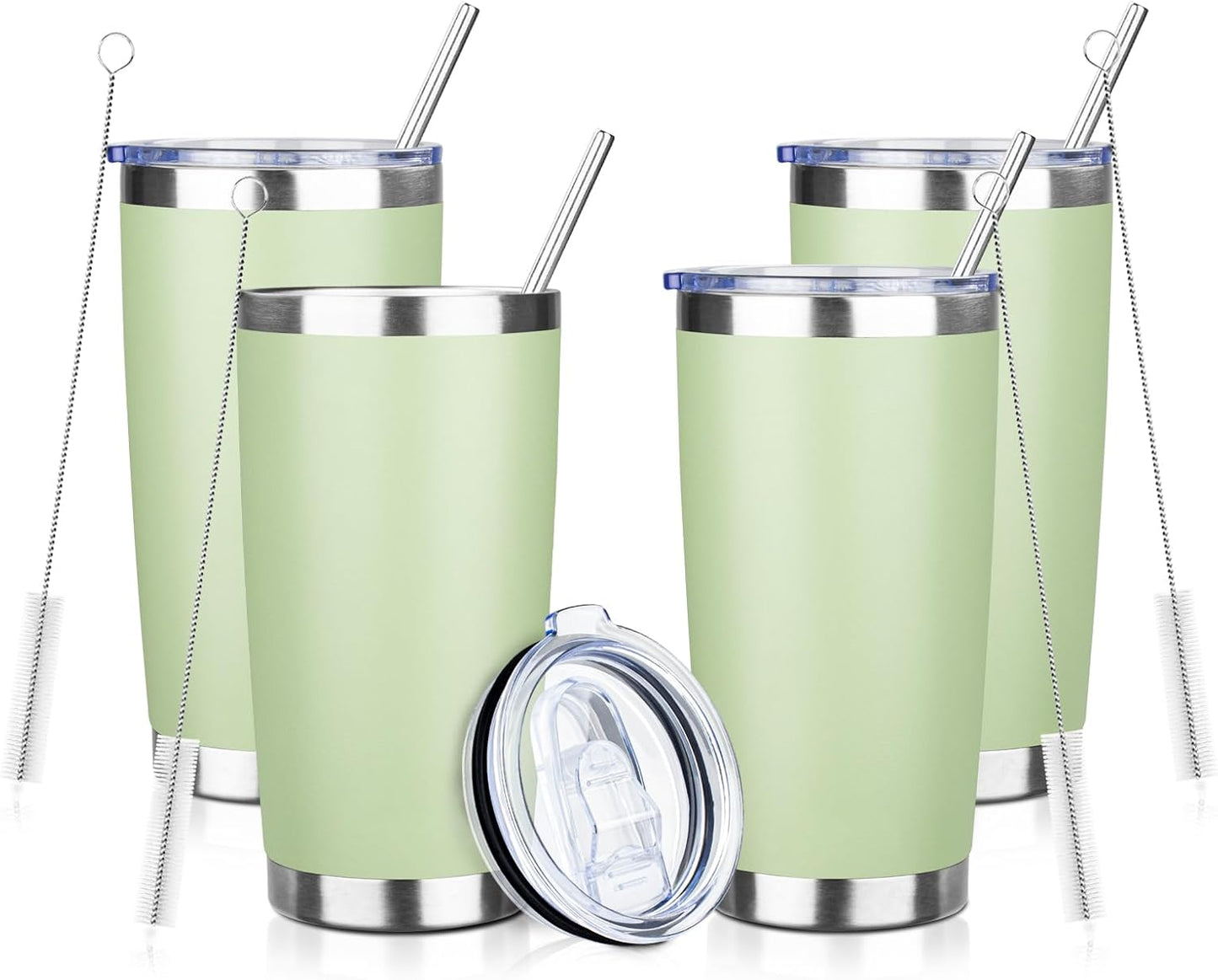 20oz Tumbler with Straw and Brush, Stainless Steel Vacuum Insulated tumbler, Double Wall Insulated Coffee Tumbler for Outdoor, Home, Travel,Office (Matcha Green,1pcs)