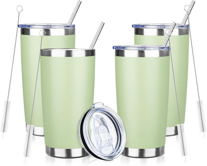 20oz Tumbler with Straw and Brush, Stainless Steel Vacuum Insulated tumbler, Double Wall Insulated Coffee Tumbler for Outdoor, Home, Travel,Office (Matcha Green,1pcs)